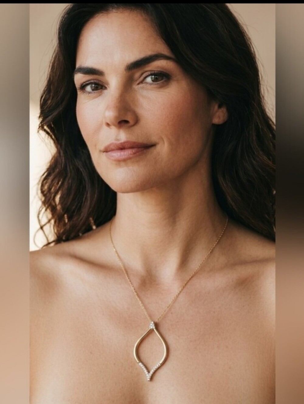 Gold Teardrop Pendant Necklace with Pavé Accent, New In Gift Box
